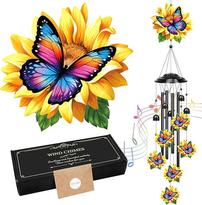 YHmall Sunflower Butterfly Gifts for Women, 35 in Wind Chimes for Outside Mothers Day Gardening Gifts for Mom Colorful Metal Memorial Wind Chime Butterfly Decor for Home Yard Patio Garden Outdoor