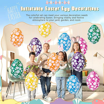 6 Pack 16 Inch Inflatable Easter Eggs Easter Blow up Egg Decor Hanging Inflatable Eggs Ornaments for Indoor Outdoor Party Yard, 6 Colors