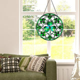Ireland Green Lucky Clover Stained Glass Window Hanging Suncatcher with Chain - 7.9" Irish Shamrock Outdoor/Indoor Art Decor for Home Garden, St. Patrick's Day, Mother's,Ornaments Present