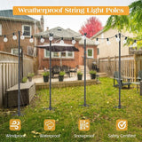StarryEver 4 Pack String Light Poles, Metal Lights Hanging Pole with 2 Hooks and Rustproof, for Yard Patio Decor, Camping, Sun Shades Outdoor, Outside Decor