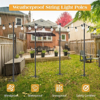 StarryEver 2 Pack Outdoor String Light Poles, Metal Lights Hanging Pole with 2 Hooks and Rustproof, for Patio Garden Deck Backyard Lawn Sunshade and Decor