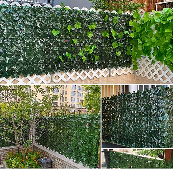 Privacy Fence Screen Artificial Ivy Grass Wall Screen 240x40 in Balcony Fence Privacy Screen Faux Vines Green Backdrop Fake Ivy Wall Panels Hedge Fence for Patio,Garden, Backyard Indoor Outdoor deocr