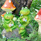Frog Statue, Frog Welcome Sitting on Stone Figurine Landscape Resin Sculpture