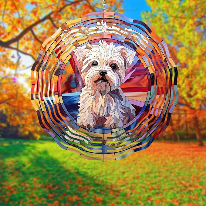 Maltese Dog Wind Spinner Pet Dog Memorial Gifts, Vibrant 3D Kinetic Aluminum Metal Yard Art, Loss of Dogs Sympathy Gifts, Hanging Outdoor Garden Decor, 8" Wind Sculptures for Patio, Porch (Maltese7)