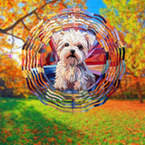 Maltese Dog Wind Spinner Pet Dog Memorial Gifts, Vibrant 3D Kinetic Aluminum Metal Yard Art, Loss of Dogs Sympathy Gifts, Hanging Outdoor Garden Decor, 8" Wind Sculptures for Patio, Porch (Maltese7)
