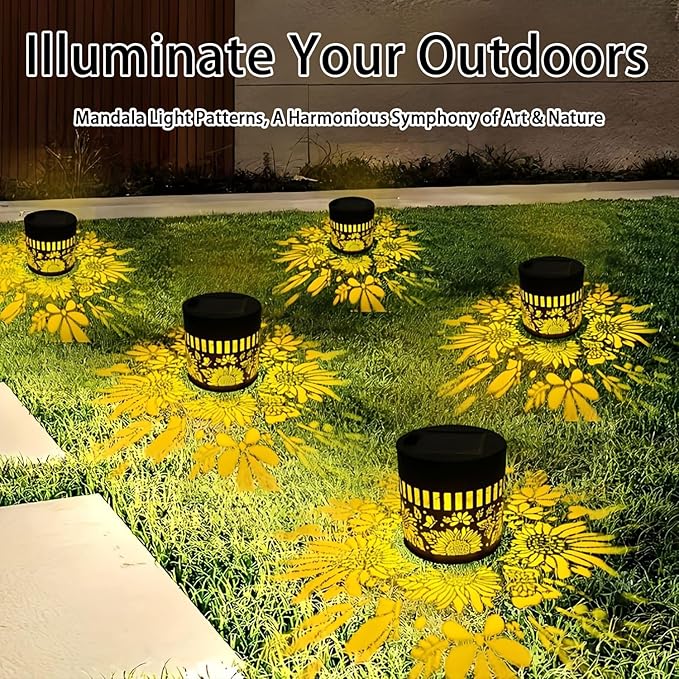 Decorative Solar Mandala Lights Outdoor Waterproof LED Metal Solar Powered Wall Fence Lights for Garden Yard Deck Step Patio Pool Lawn Back Yard Exterior Wall Decorative Lighting(#C,1PC)
