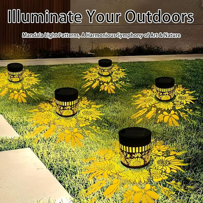 Decorative Solar Mandala Lights Outdoor Waterproof LED Metal Solar Powered Wall Fence Lights for Garden Yard Deck Step Patio Pool Lawn Back Yard Exterior Wall Decorative Lighting(#F,2PCS)