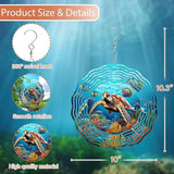 3D Sea Turtle Wind Spinner 10 Inch Ocean Theme Metal Art Stainless Steel Kinetic Art Hanging Spinner for Indoor and Outdoor Garden Decoration