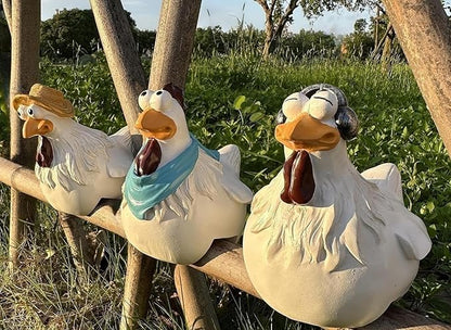 Teaeeno Chicken Fence Decoration,Funny Farm Sculpture Chicken Decor,Cute Chicken Sculpture,3 Chickens a Set,Resin Chicken Figurines,Animal Outdoor Statues for Home Garden Stairs,Farm,Patio,Backyard