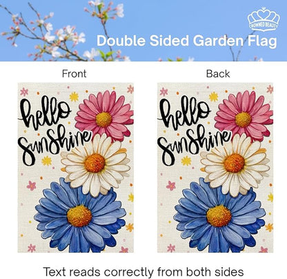 CROWNED BEAUTY Spring Garden Flag Daisy Welcome 12x18 Inch Double Sided Small Seasonal Holiday Floral Farmhouse Decoration for Outdoor Lawn Yard