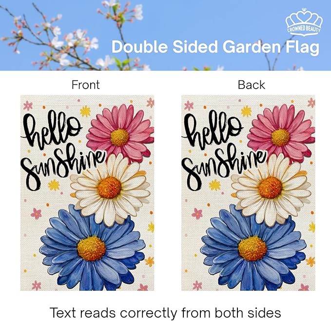 CROWNED BEAUTY Spring House Flag Daisy Double Sided 28x40 Inches Large Burlap Welcome Holiday Seasonal Yard Decoration for Outside Porch