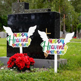 AceOrbit 2 Pcs 13.8 X 7.9 Inches Large Happy Birthday in Heaven Decorations Cemetery Decorations for Grave Metal Memorial Remembrance Stake, Grave Markers for Human Cemetery Yard Site Outdoor (White)