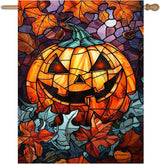 Spooky Pumpkin House Flag Scary Halloween Flags for Outside 28x40 Double Sided Large Stained Glass Fall Garden Flags Autumn Yard Flag for Outdoor Porch Lawn Farmhouse Thanksgiving Decor