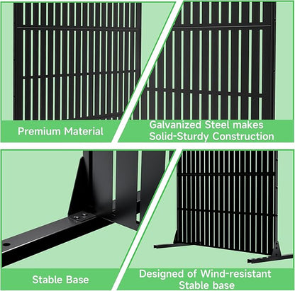 MTART Metal Privacy Screen 72" H x 47.2" Decorative Outdoor Privacy Screen Privacy Panel with Stand for Balcony Deck Patio Lawn Garden, Privacy Fence (Black-Vertical)