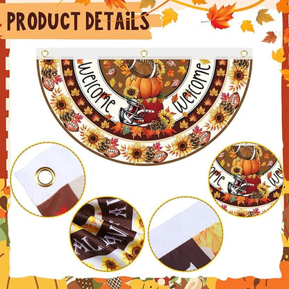 6 Pcs Fall Thanksgiving Decoration Autumn Football Garden Bunting 1.5 x 3 ft Maple Leaves Sunflower Outdoor Welcome Banner Pumpkin Fan Bunting for Thanksgiving Holiday Indoor Outdoor Yard Decor