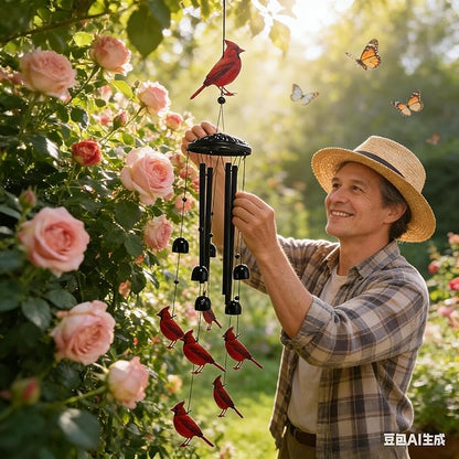 Cardinal Black Metal Wind Chimes for Outside, Memorial Garden Decor, Outdoor Windchimes, Decorative Cardinal Gifts for Women and Men (Cardinal)