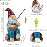 TERESA'S COLLECTIONS Resin Outdoor Statues for Garden Decor, Garden Gnome with Fishing Pole Funny Decorations for Outside, Yard Gnome Decor for Patio Lawn Ornaments, Ideal Gift for Women and Man, 6"