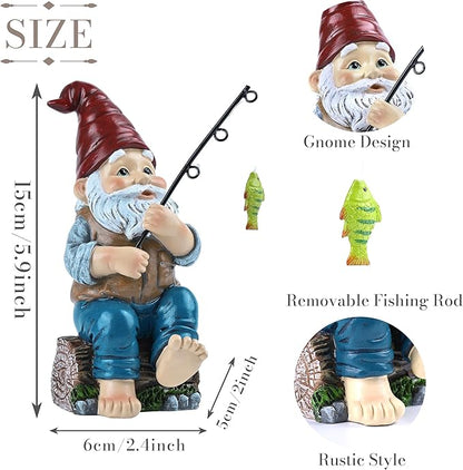 TERESA'S COLLECTIONS Resin Outdoor Statues for Garden Decor, Garden Gnome with Fishing Pole Funny Decorations for Outside, Yard Gnome Decor for Patio Lawn Ornaments, Ideal Gift for Women and Man, 6"
