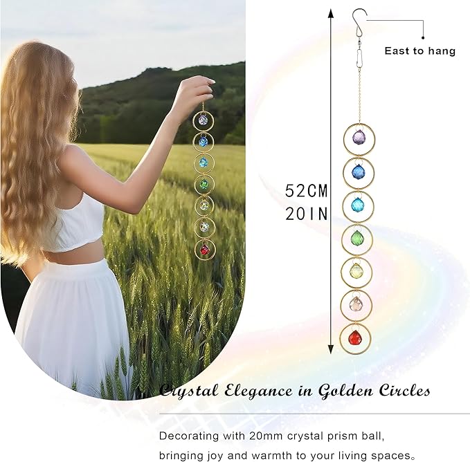 HDCRYSTALSGIFTS 7 Chakra Crystal Balls Prism Wind Spinner Suncatchers, Healing Crystals Sun Catcher Hanging for Indoor & Outdoor Windows Chakra Balancing Spiritual Gift for Meditation