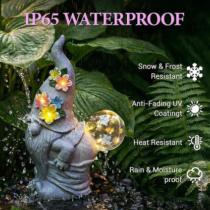 Solar Funny Garden Gnome Statue: Outdoor Sculpture Lights for Yard Lawn Porch Balcony Patio Home Decor - Mothers Day Gifts for Mom Women Grandma