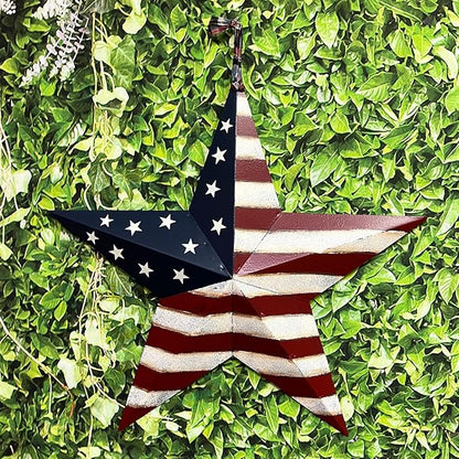 Metal American Flag Barn 3D Star Wall Decor Americana Stars Stripes Patriotic Decorations (22"X22")