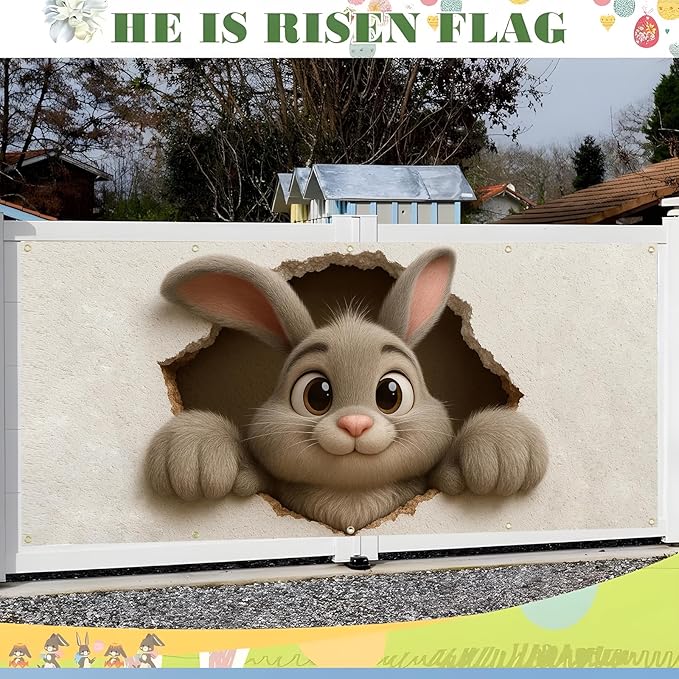 Easter Garage Door Banner Cover, Cute Bunny Wall-Breaking Spring Party Backdrop Decor, Garage Door Cover For Outdoor Yard Holiday Decoration