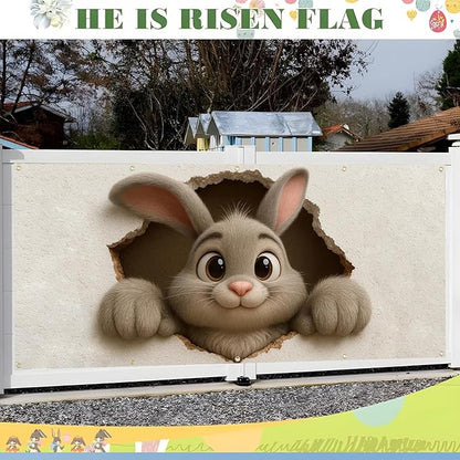 Easter Garage Door Banner Cover, Cute Bunny Wall-Breaking Spring Party Backdrop Decor, Garage Door Cover For Outdoor Yard Holiday Decoration