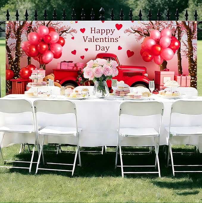 Valentine Garage Door Banner 157.5x70.9in Large Love Garage Door Cover Outdoor Valentine Decorations for House Exterior Yard Party Backdrop with Grommets and Rope