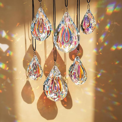 kanpura 6 Pcs Crystal Sun Catcher Prisms AB Colored Hanging Suncatchers with Glass Prism Rainbow Maker for Room, Garden Fantasy Aesthetic Home Decor