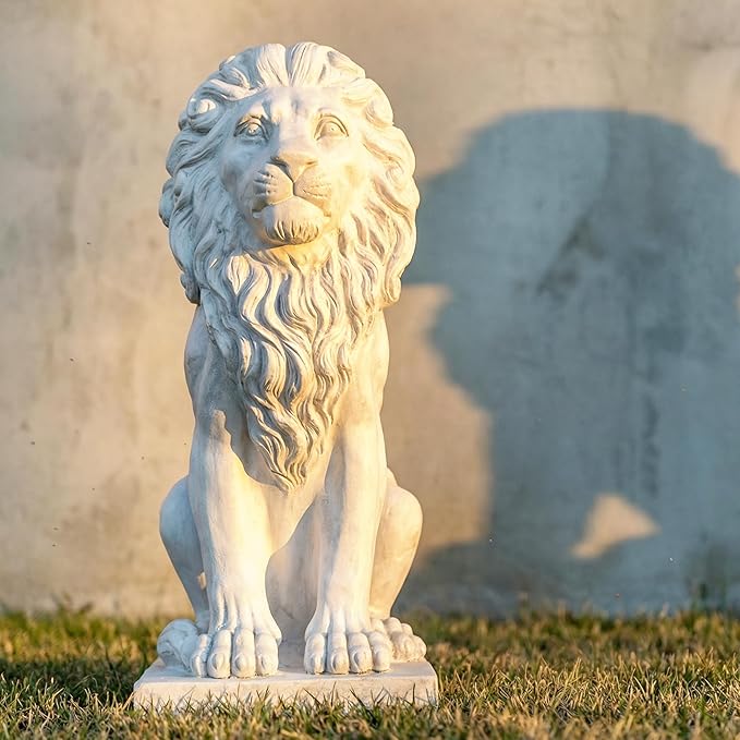 Sculptures Garden Statues, Outdoor Lion Statue 27in Tall, Magnesium Oxide Stone Composite Animal Sculpture Statue Decor for Home Decor Yard Patio Garden, White