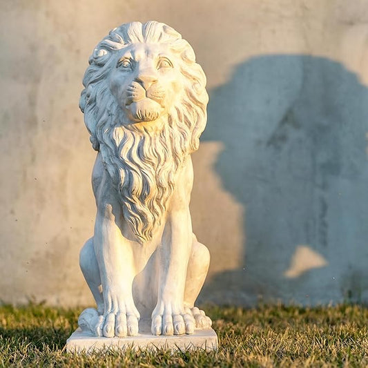 Sculptures Garden Statues, Outdoor Lion Statue 27in Tall, Magnesium Oxide Stone Composite Animal Sculpture Statue Decor for Home Decor Yard Patio Garden, White