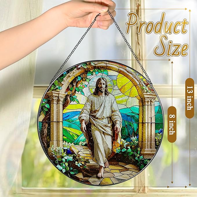 Stained Glass Suncatcher, Christian Sun Catcher Ornament; Stained Glass Window Hanging, Christmas Ornament, Religious Home Decor; Christian Gifts, Religious Gifts, Jesus Gift for Easter or Christmas