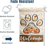 Welcome Fall Pumpkin Garden Flag Paw Print of Dog Autumn Wild Flower Yard Banner Outside Halloween Thanksgiving Outdoor Decor 12x18 Double Sided Small