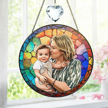VINATIMES Personalized Grandma Stained Glass Suncatcher, Photo Family Faux Stained Glass Window Hanging Ornament, Custom Grandparent Day 2025 Gifts for Grandma, Birthday Gift for Dad, Grandpa