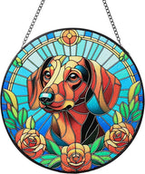 Stained Glass Dog Memorial Suncatcher,Dachshund Window Hanging,Sympathy Gifts for Pet Loss,7.9 inch/20 cm Home and Garden Decor for Dog Lovers