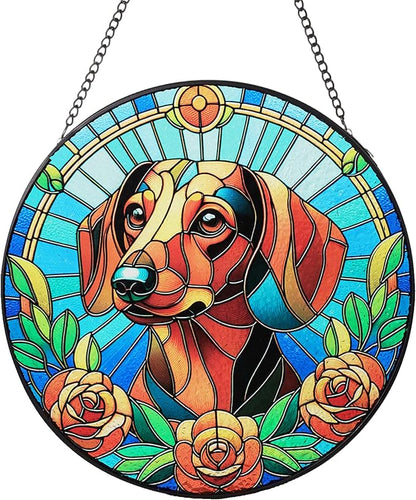 Stained Glass Dog Memorial Suncatcher,Dachshund Window Hanging,Sympathy Gifts for Pet Loss,7.9 inch/20 cm Home and Garden Decor for Dog Lovers