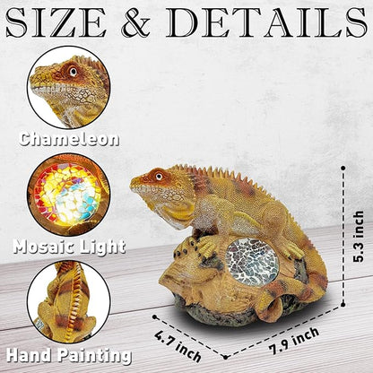 Solar Chameleon Garden Statues Decor for Outdoor, Khaki Chameleon Figurine Lights for Lawn Patio Yard Decoration - Unique Christmas Housewarming Gifts for Grandma Wowen Mom