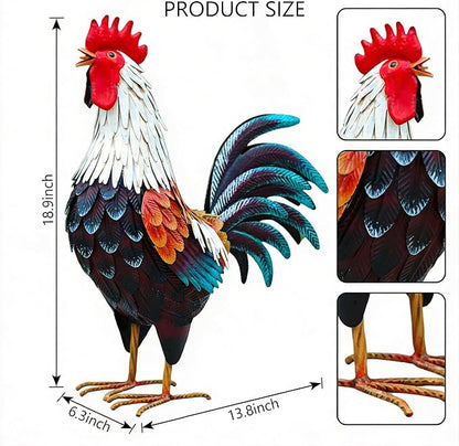 chisheen Metal Rooster Decor,Yard Chicken Decorations,Outdoor Garden Statues, Metal Chicken Sculpture for Backyard Patio Kitchen Decor & Lawn Ornaments