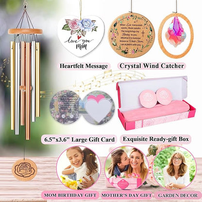 Wind Chimes for Mom, 32" Unique Tri-Gold Rose-Themed Wind Chimes for Mom, Windchimes Outdoors Deep Tones Soothing Melody, Gifts for Mothers