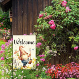 Gnome Spring Garden Flags for Outside,Welcome Spring Garden Flag Yard Lawn Porch Flags for Outdoor Decorations 12x18 Inch Double Sided