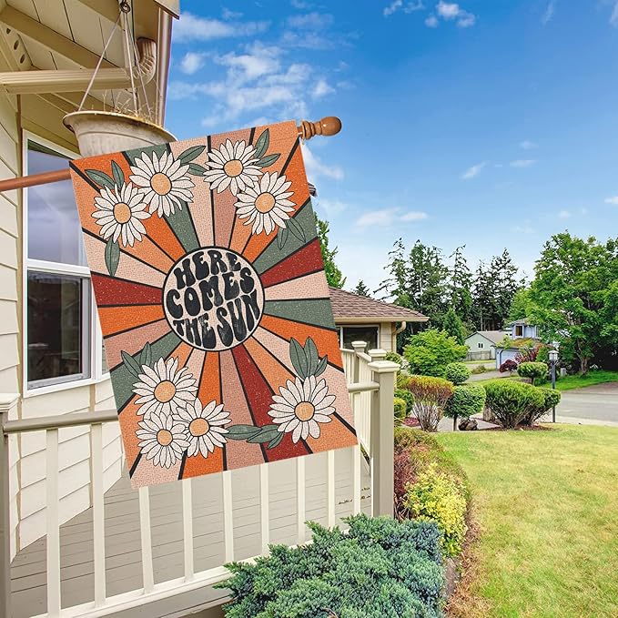 Summer House Flag Vintage Daisy Sun Vertical Double Sided Seasonal Farmhouse Yard Outdoor Decorations 28 x 40 Inch