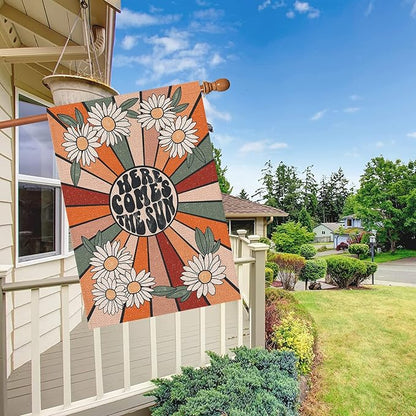 Summer House Flag Vintage Daisy Sun Vertical Double Sided Seasonal Farmhouse Yard Outdoor Decorations 28 x 40 Inch