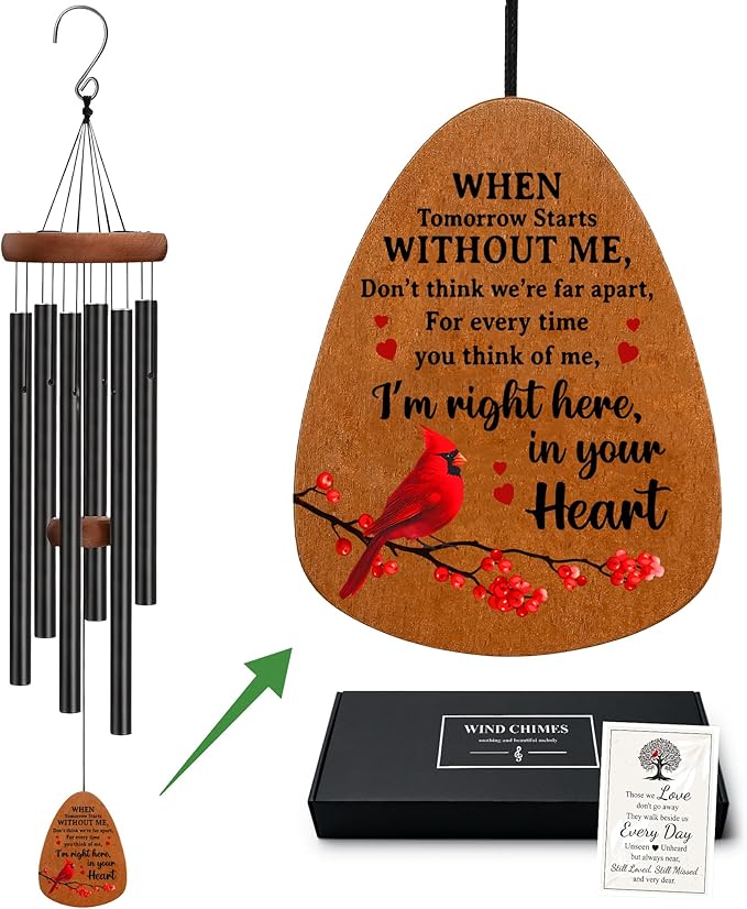 Cardinal Wind Chimes for Loss of Loved One, Sympathy Wind Chimes Home Decor Outdoor Garden, Gifts for Bereavement, Condolence, Funeral, Soothing Melodic Tones with Mute Option 32" - C4