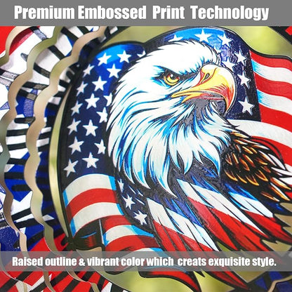 Sunflower American Flag Eagle Patriotic Wind Spinners Outdoor for Yard and Garden,12 Inch 3D Stainless Steel Metal Hanging Kinetic Wind Sculpture, Independence Day Decor Indoor Ar