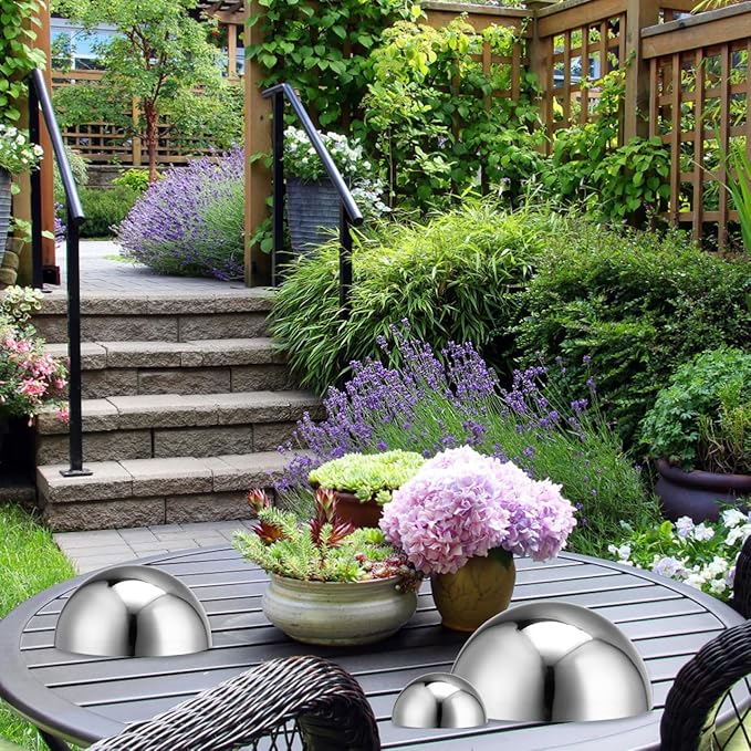 BESPORTBLE Silver Half Sphere: 10Pcs Stainless Steel Garden Mirror Globe - Hollow Hemisphere Ball Gazing Ball Half for Home Outdoor Garden Pool Shopping Mall Wall Decoration, 6 Size