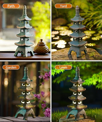 Nacome Solar Pagoda Garden Statues: 15.7 inches Multi-Layer Outdoor Waterproof Resin Zen Decor for Landscape Balcony Patio Porch Yard Ornament(Bronze)