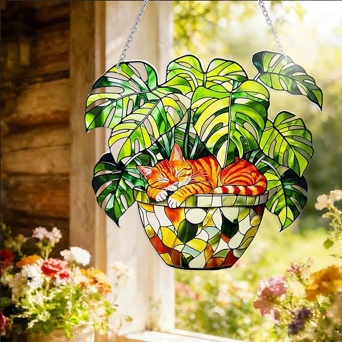 Stained Glass Sun Catchers Indoor Window, 8 in Suncatchers for Windows Hanging, Mother's Day Birthday Gifts for Women Men Mom Nana