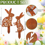 2 Pcs Easter Metal Rabbit Garden Stake Rusty Bunny Garden Decor Rustic Iron Rabbit Silhouette Decoration Art Flower Metal Cutout Sign Floor Standing Sculpture for Yard Decor Holiday Outdoor