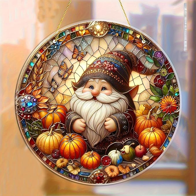 7.87Inch Fall Sun Catcher Acrylic Garden Cute Pumpkin Dwarf Suncatcher Decor Window Hanging for Wall Home, Garden, Housewarming Women Neighbor Autumn Decor Gifts