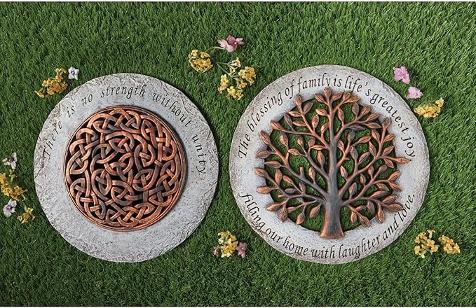 Roman Exclusive Terrace Garden Stone with a Tree and Verse, 12.2-Inch, 2-Tone Dolomite/Resin